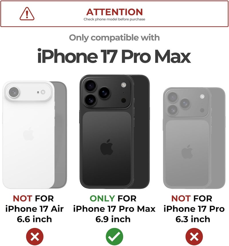 ديكسنور حافظة لـ iPhone 17 Pro MAX مع واقي شاشة خاص، [إطاران أماميان وغطاء كاميرا مدمج قابل للطي وحامل]، متوافقة مع MagSafe، حافظة متينة مقاومة للصدمات، 6.9 بوصة أسود - Image 2