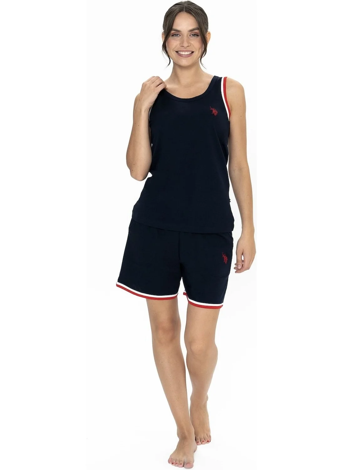 U.S. Polo Assn. 20005 Women's Thick Strappy Crew Neck Shorts Pajama Set-Navy Blue