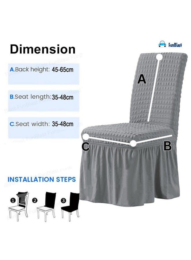 FunBlast Turkish Bubble Frill Chair Cover Stretch Removable Washable Short Dining Chair Cover Protector Seat Slipcover, Elastic Stretch Chair Cover Protector Seat Slipcover (Grey, Pack of 4) - Image 3