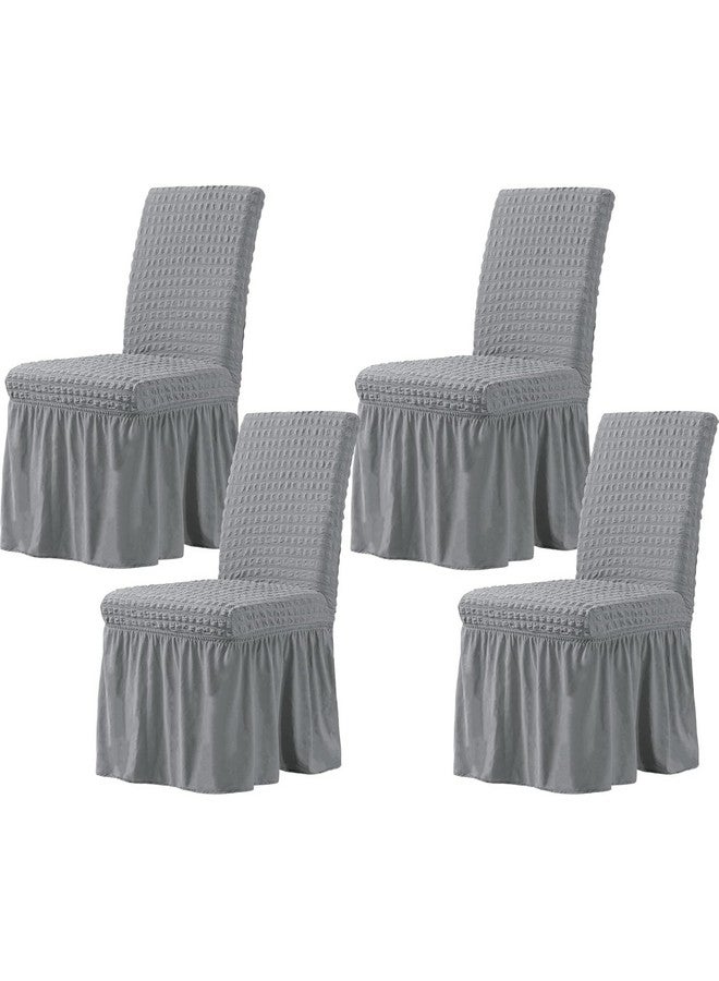 FunBlast Turkish Bubble Frill Chair Cover Stretch Removable Washable Short Dining Chair Cover Protector Seat Slipcover, Elastic Stretch Chair Cover Protector Seat Slipcover (Grey, Pack of 4) - Image 1