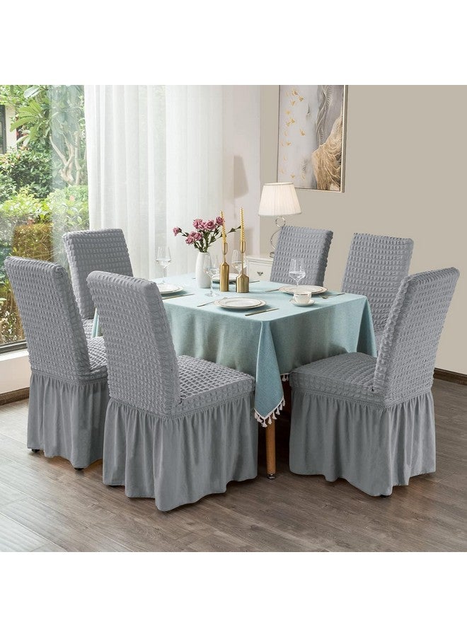 FunBlast Turkish Bubble Frill Chair Cover Stretch Removable Washable Short Dining Chair Cover Protector Seat Slipcover, Elastic Stretch Chair Cover Protector Seat Slipcover (Grey, Pack of 4) - Image 2