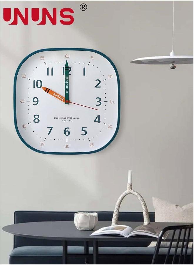 UNUNS ساعة حائط للأطفال، تعليم مع آلية كواتز صامتة بدون دقات، بقطر 12 بوصة، حائط - Image 1