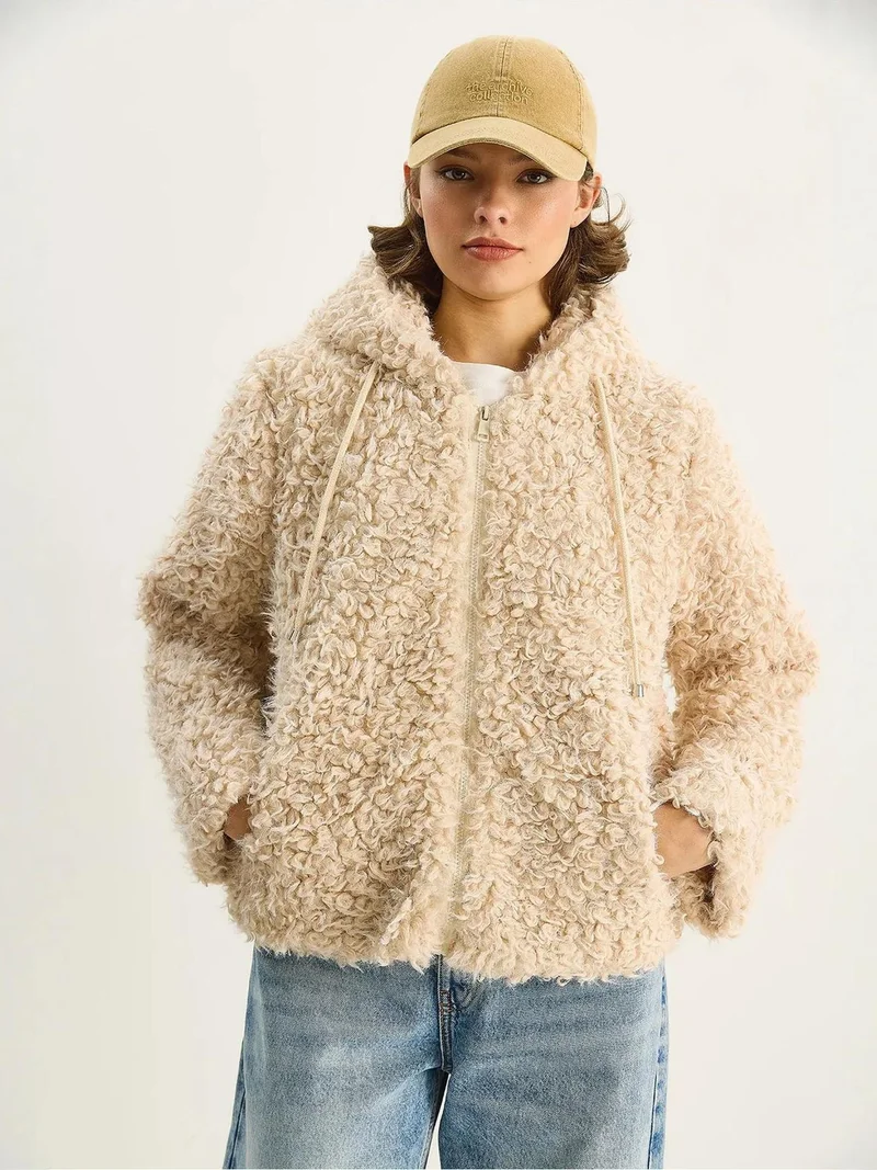 Bianco Lucci LUCCI Hooded Plush Coat