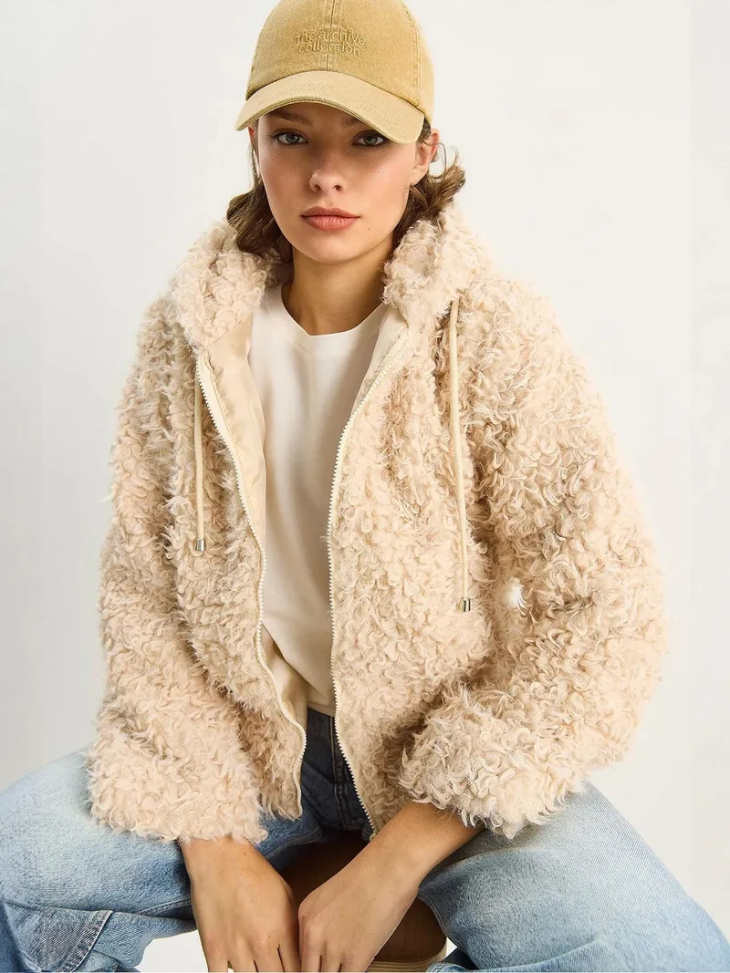 Bianco Lucci LUCCI Hooded Plush Coat