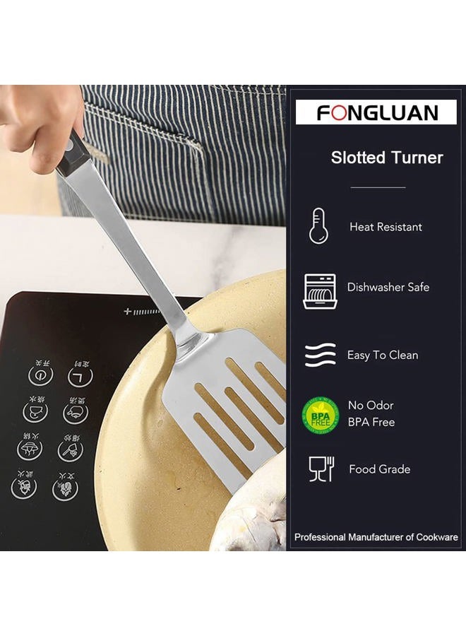 FONGLUAN Stainless Steel Cooking Slotted Turner / Spatula Heat-Resistant POM Handles Heavy Duty Metal Kitchen Spatulas For Cooking & Serving - Image 5