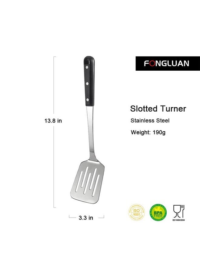 FONGLUAN Stainless Steel Cooking Slotted Turner / Spatula Heat-Resistant POM Handles Heavy Duty Metal Kitchen Spatulas For Cooking & Serving - Image 2
