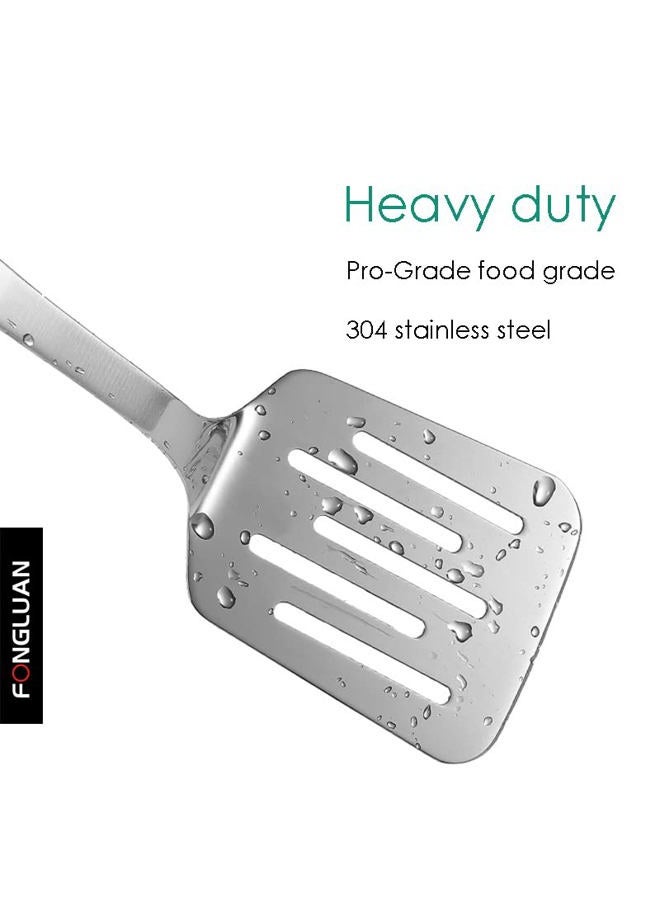 FONGLUAN Stainless Steel Cooking Slotted Turner / Spatula Heat-Resistant POM Handles Heavy Duty Metal Kitchen Spatulas For Cooking & Serving - Image 4