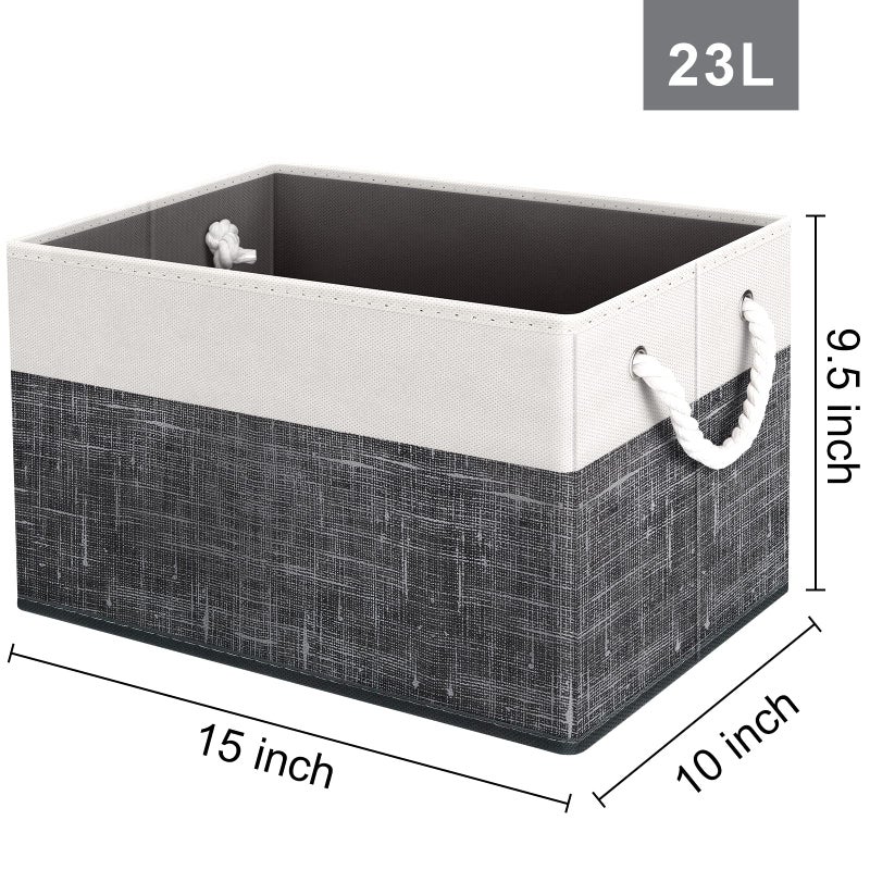 Fab totes Storage Bins [3-Pack]  Foldable Storage Baskets for Organizing Toys  Books  Shelves  Closet  Large Storage Box with Rope Handles  Sturdy Organizer Bins  White & Black - Image 4