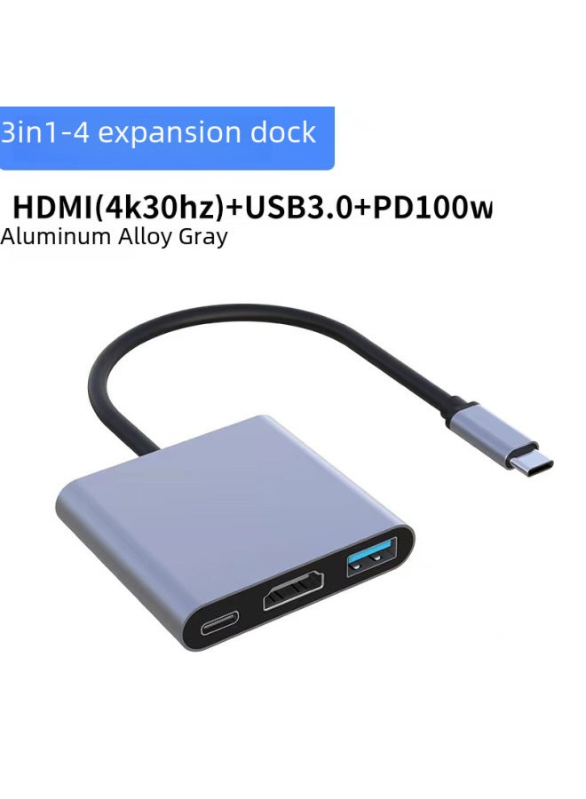 Three-in-one Type-c To Hdmi Expansion Dock Tv Projector Adapter Hub Concentrator Extension Dock Digital Computer Usb Hub-Number Of Interfaces:3in1 Elevator 100W (gray)  - Image 4
