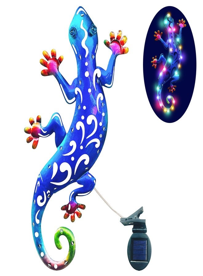J-Fly Solar LED Light Gecko Outside Wall Garden Decorations for Yard,Outdoor Patio Garden Metal Wall Backyard Decor,Metal Yard Valentine Decoration Gifts Outdoor Art - Image 1