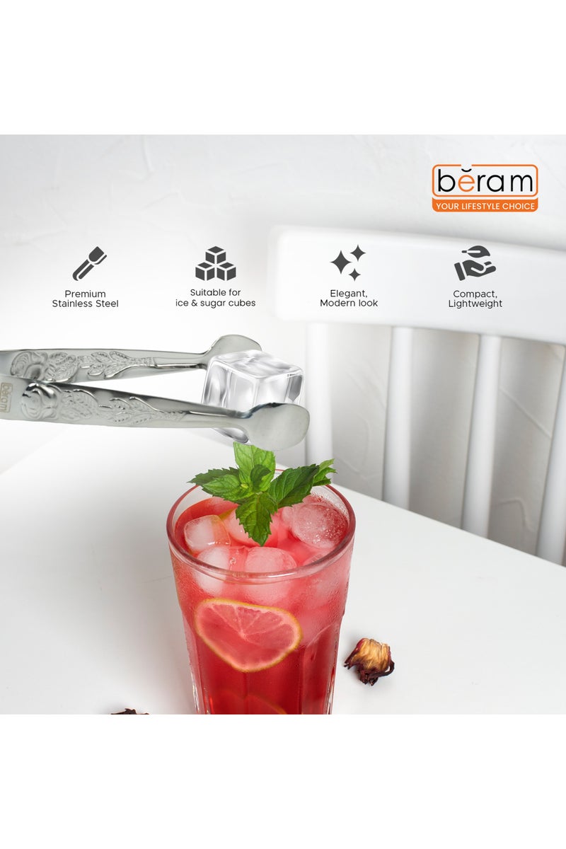 بيرام ملقط سكر بيرم - ملقط صغير من الفولاذ المقاوم للصدأ لمكعبات السكر والثلج والوجبات الخفيفة وحفلات الشاي - متين ومقاوم للصدأ (2، فضي، تصميم المقبض) - Image 4