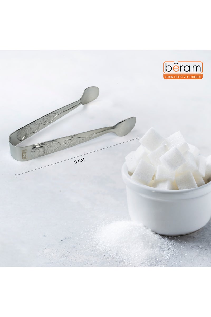بيرام ملقط سكر بيرم - ملقط صغير من الفولاذ المقاوم للصدأ لمكعبات السكر والثلج والوجبات الخفيفة وحفلات الشاي - متين ومقاوم للصدأ (2، فضي، تصميم المقبض) - Image 5