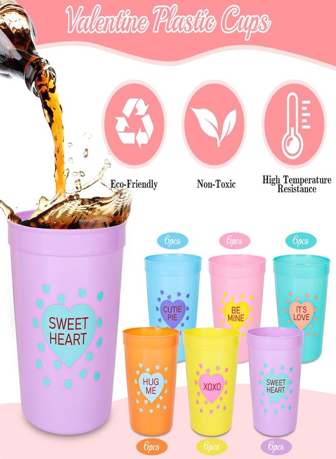 Whaline 16 Oz 36Pcs Valentine's Day Plastic Reusable Cups Conversation Candy Heart Plastic Cups Macaroon Colors Party Supply Drinkware for Wedding Anniversary Dinner Valentine's Day Party Supplies - Image 3