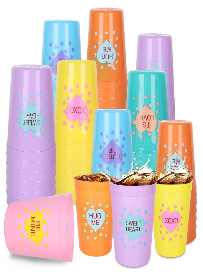 Whaline 16 Oz 36Pcs Valentine's Day Plastic Reusable Cups Conversation Candy Heart Plastic Cups Macaroon Colors Party Supply Drinkware for Wedding Anniversary Dinner Valentine's Day Party Supplies - Image 1