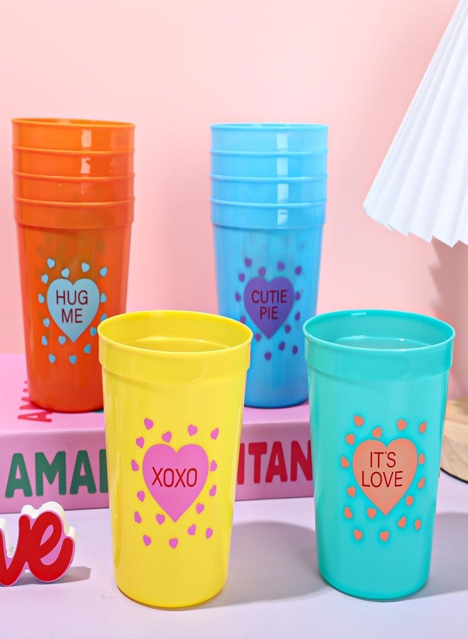 Whaline 16 Oz 36Pcs Valentine's Day Plastic Reusable Cups Conversation Candy Heart Plastic Cups Macaroon Colors Party Supply Drinkware for Wedding Anniversary Dinner Valentine's Day Party Supplies - Image 4