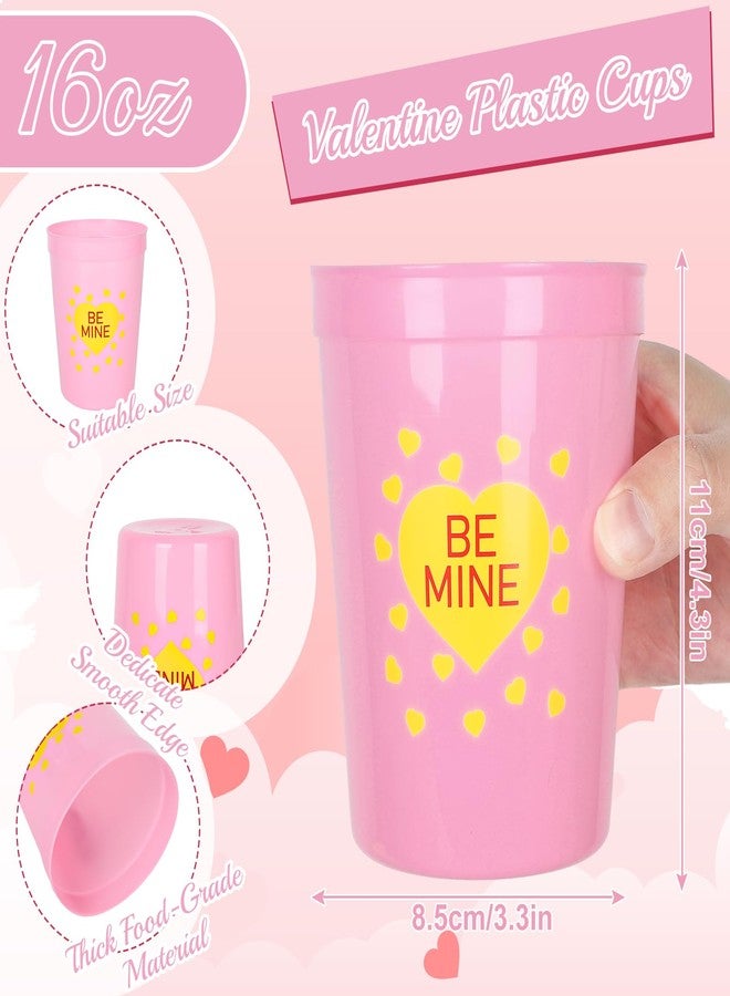 Whaline 16 Oz 36Pcs Valentine's Day Plastic Reusable Cups Conversation Candy Heart Plastic Cups Macaroon Colors Party Supply Drinkware for Wedding Anniversary Dinner Valentine's Day Party Supplies - Image 2
