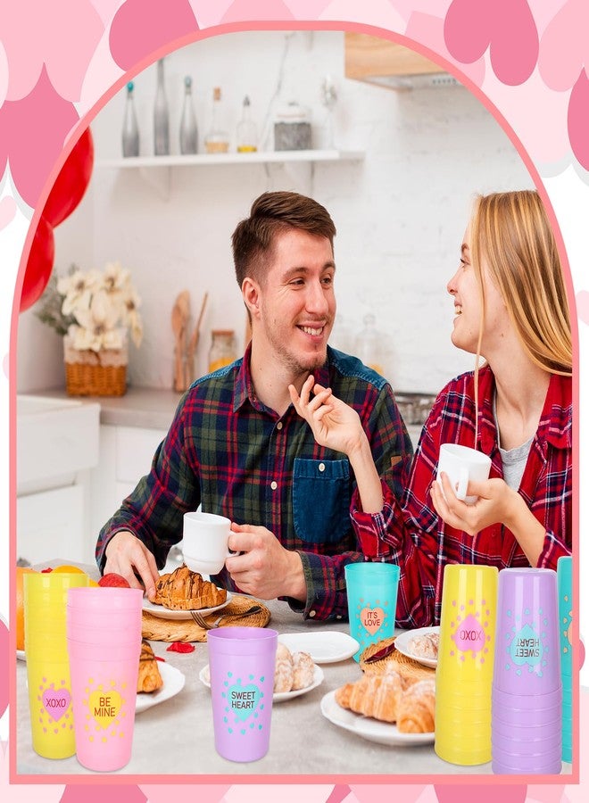 Whaline 16 Oz 36Pcs Valentine's Day Plastic Reusable Cups Conversation Candy Heart Plastic Cups Macaroon Colors Party Supply Drinkware for Wedding Anniversary Dinner Valentine's Day Party Supplies - Image 5