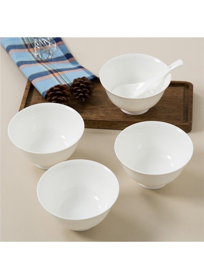 Sky Top Rice Bowl, Ceramic Bone China, Heat-resistant High Foot Bowl, Pure White, For Home And Hotel Use, Tableware Set, 4.5 Inches, 4 Pieces - Image 1