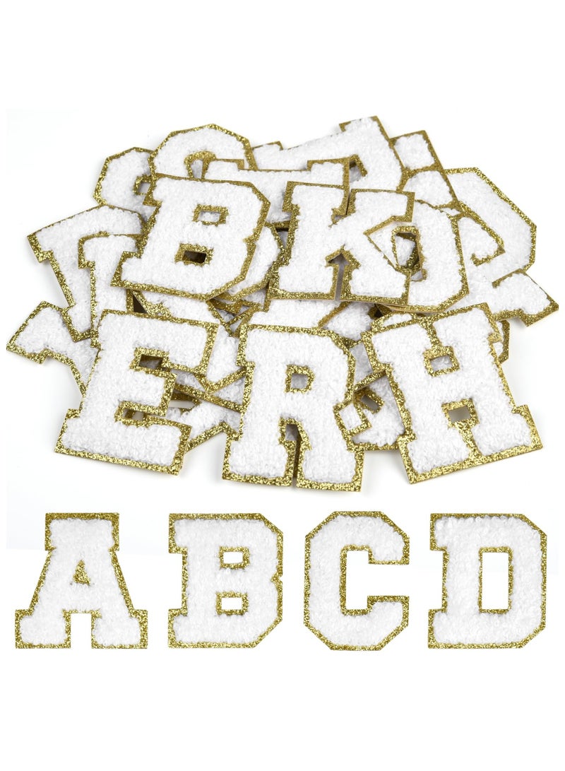 Bukela 26 Pcs Self Adhesive Letter Patches Chenille Letters Stickers, A-Z Embroidered Applique Patches Alphabet Cloth Patch for Clothes, Bags, Hat, Phone Case, DIY Accessories (White) - Image 1