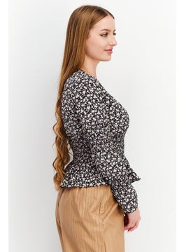 In the style Women Plunging Neck Ruffle Sleeve Floral Print Blouse Top, Multicolor  - Image 2