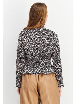 In the style Women Plunging Neck Ruffle Sleeve Floral Print Blouse Top, Multicolor  - Image 4