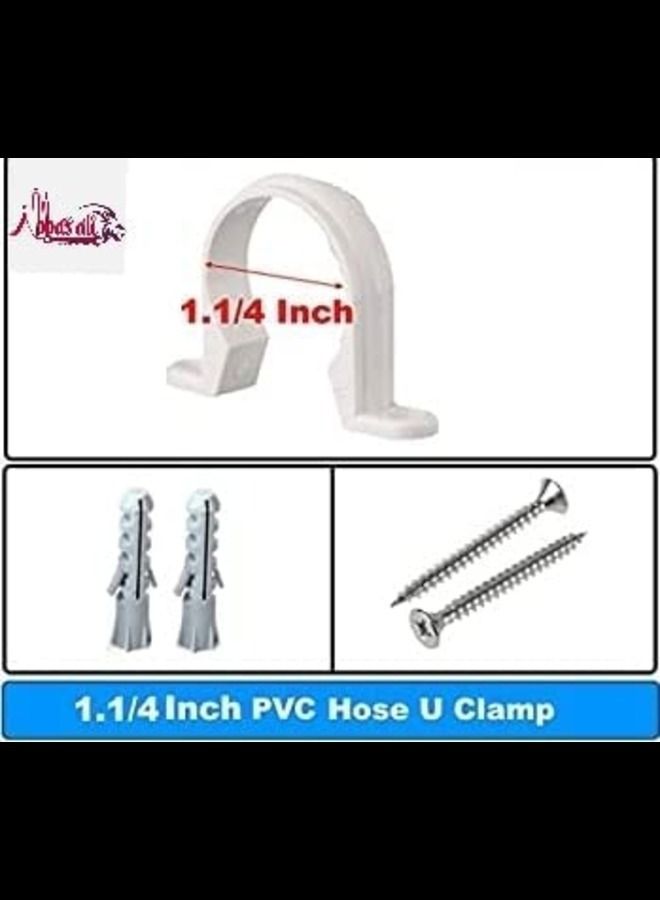 PVC White U Clamps Fastener Hanger Pipe Clamps Clip with Screw and plug, for Conduit Pipe Fixing Bracket and Support Water Pipe and Gas Pipe – 10 Pcs (1.1/4 Inch)