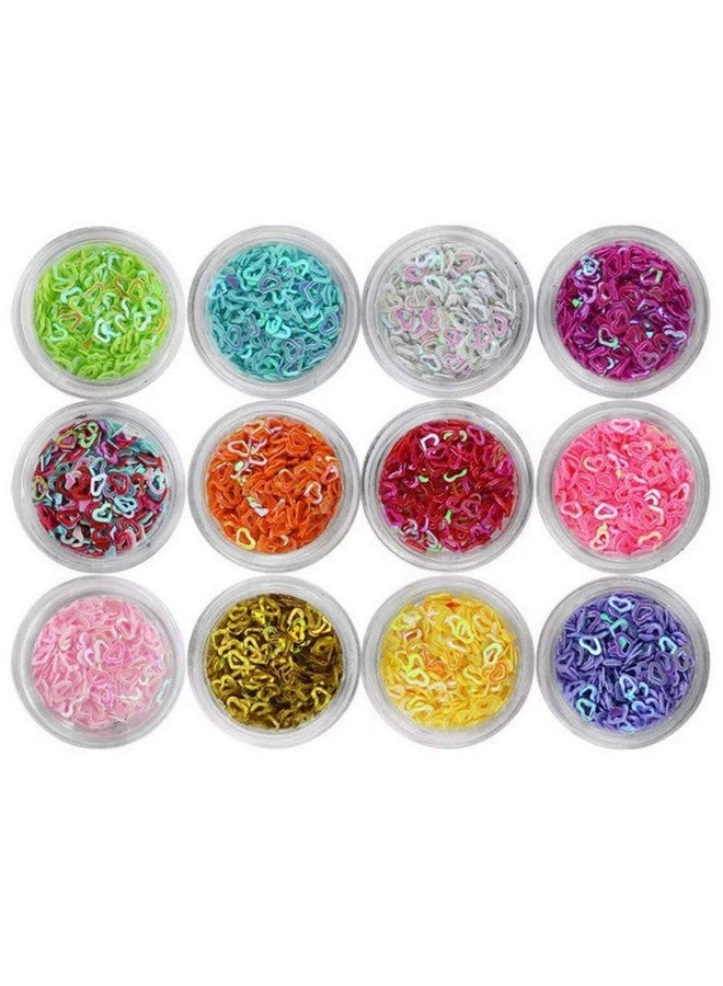 يس ليدي ملصقات أظافر YESLADY لعيد الحب، ملصقات أظافر لامعة بنقشة قلب مجوف ثلاثية الأبعاد، 12 لونًا - Image 2