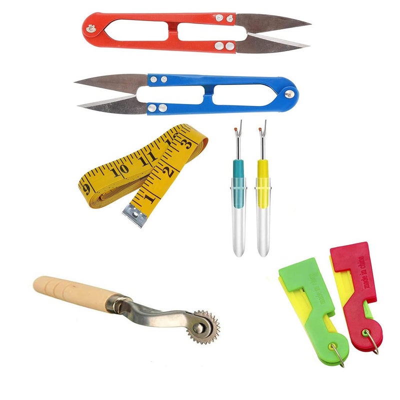 faas faas Plastic Multipurpose Tailoring Sewing Kit Accessory Combo8 Product 2 PS Plastic Seam Ripper Stitch Unpicker Sewing 2 PS Thread Cutter 1 PS Measuring Tape1 psTracing Wheel 2 pSNeedle Threader  - Image 1