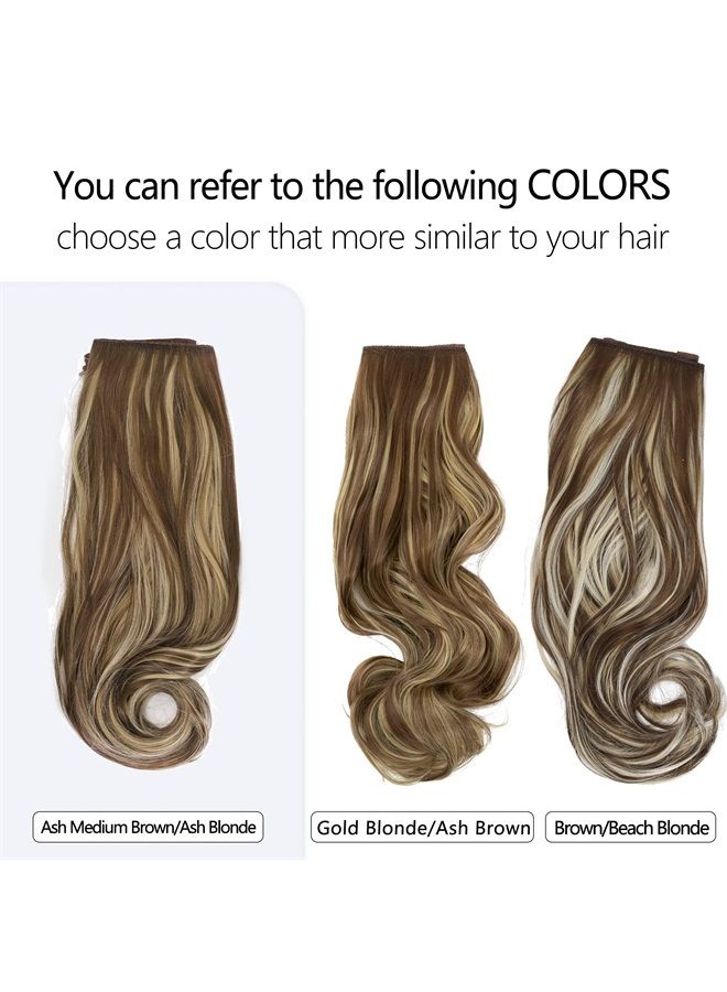 SARLA إضافات شعر خفية بأسلاك غير مرئية هايلايت بالياج مموجة ومجعدة طويلة من شعر صناعي مع رباط رأس قابل للتعديل للنساء بدون مشبك 18 بوصة بني متوسط/بلوند رمادي - Image 3