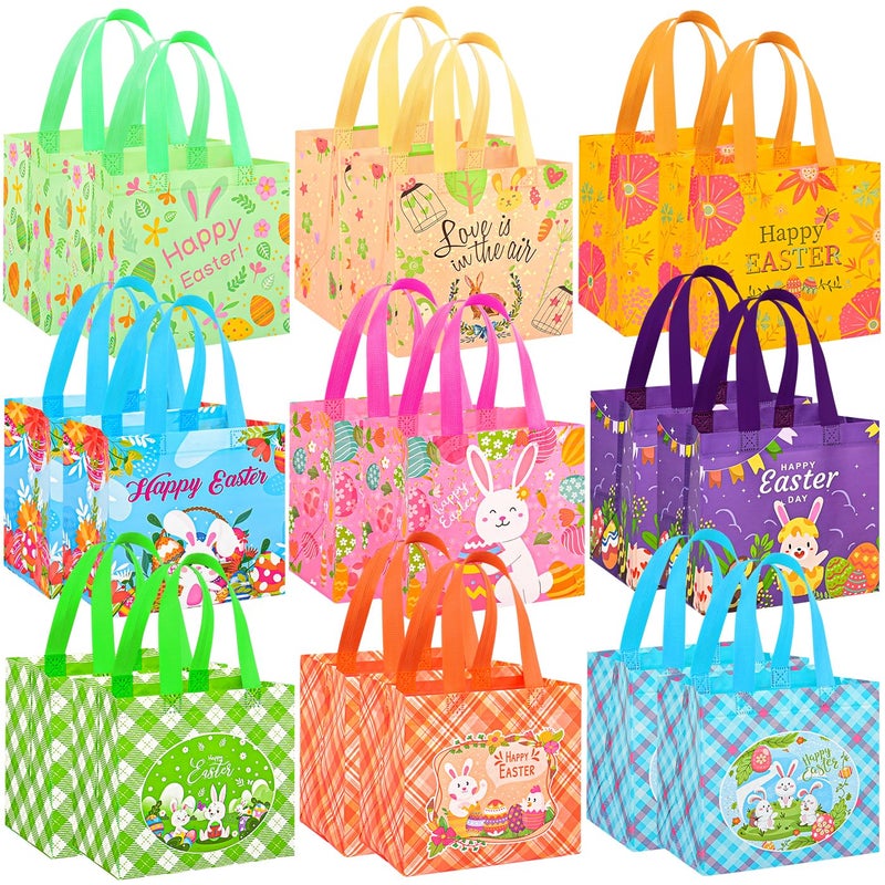 DECHISY 18Pack Easter Egg Hunt Bags, 8.3Ã—7.9Ã—6 inch Easter Bags with Handles,Bunny&Chick Egg Hunt Baskets for Kids, Adults, Party Supplies and Holiday Decor(Yellow) - Image 1