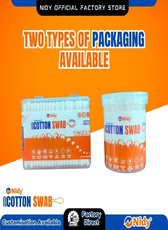 STORE77 Nidy® Pure Indian Cotton Buds Swabs for Baby & Makeup Applicator | Gentle Ear Cleaning Tool | Hygienic Disposable Cotton Swabs with Rounded Tip (Pack of 3 Boxes- 300 Sticks /600 Tips) - Image 2