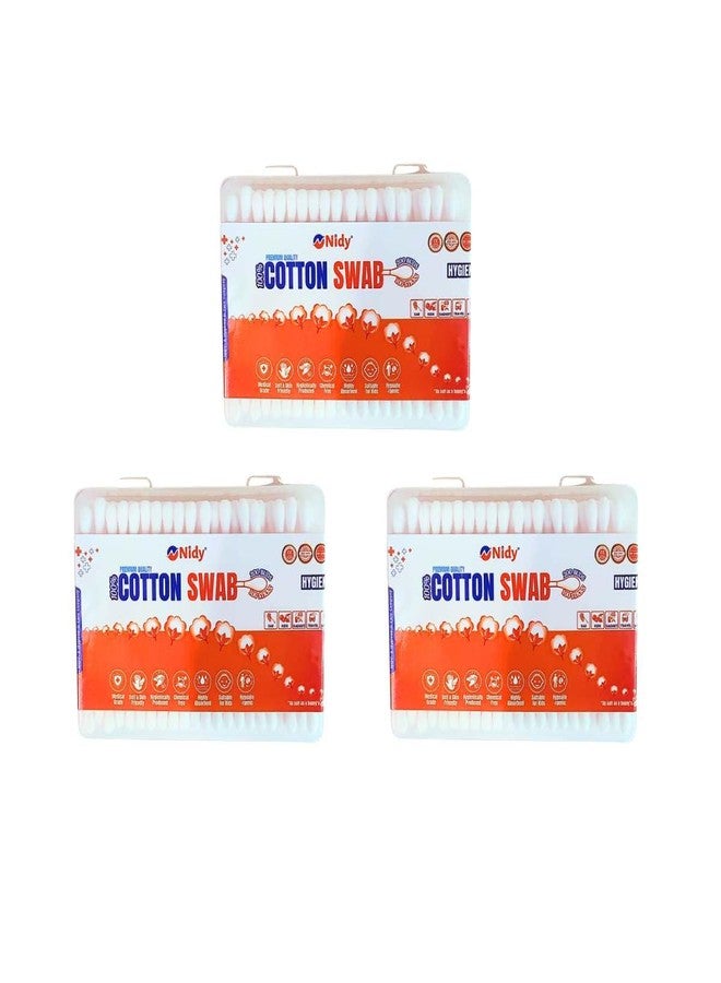STORE77 Nidy® Pure Indian Cotton Buds Swabs for Baby & Makeup Applicator | Gentle Ear Cleaning Tool | Hygienic Disposable Cotton Swabs with Rounded Tip (Pack of 3 Boxes- 300 Sticks /600 Tips) - Image 1
