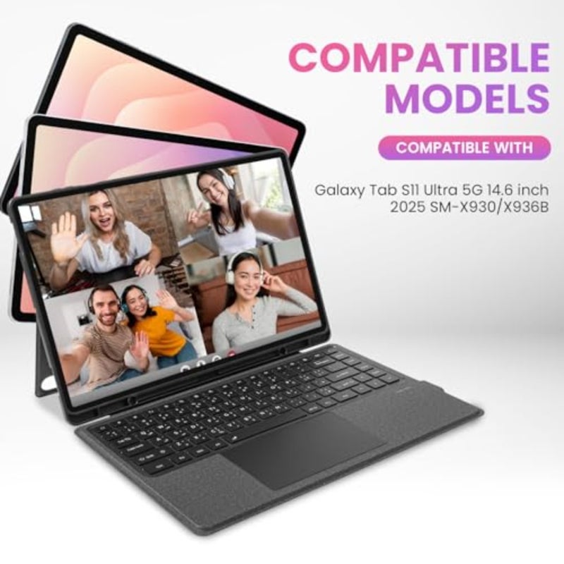 Keyboard Case, with Backlit Detachable Arabic and English Touchpad Keyboard Compatible with Samsung Galaxy Tab S11 Ultra 5G 14.6 inch 2025 SM-X930/X936B, for Tab S11 Ultra 14.6 inch Tablet Black - Image 2