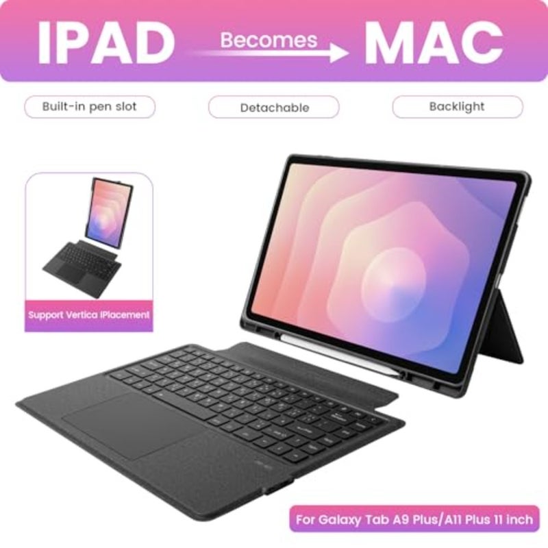 Keyboard Case, with Backlit Detachable Arabic and English Touchpad Keyboard Compatible with Samsung Galaxy Tab S11 Ultra 5G 14.6 inch 2025 SM-X930/X936B, for Tab S11 Ultra 14.6 inch Tablet Black - Image 5