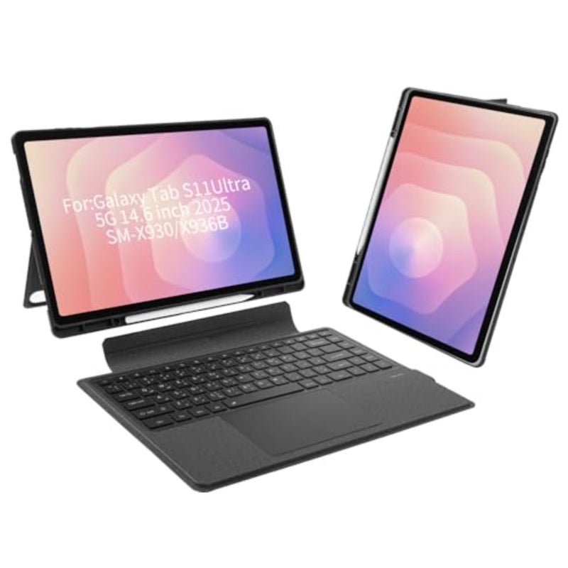 Keyboard Case, with Backlit Detachable Arabic and English Touchpad Keyboard Compatible with Samsung Galaxy Tab S11 Ultra 5G 14.6 inch 2025 SM-X930/X936B, for Tab S11 Ultra 14.6 inch Tablet Black - Image 1