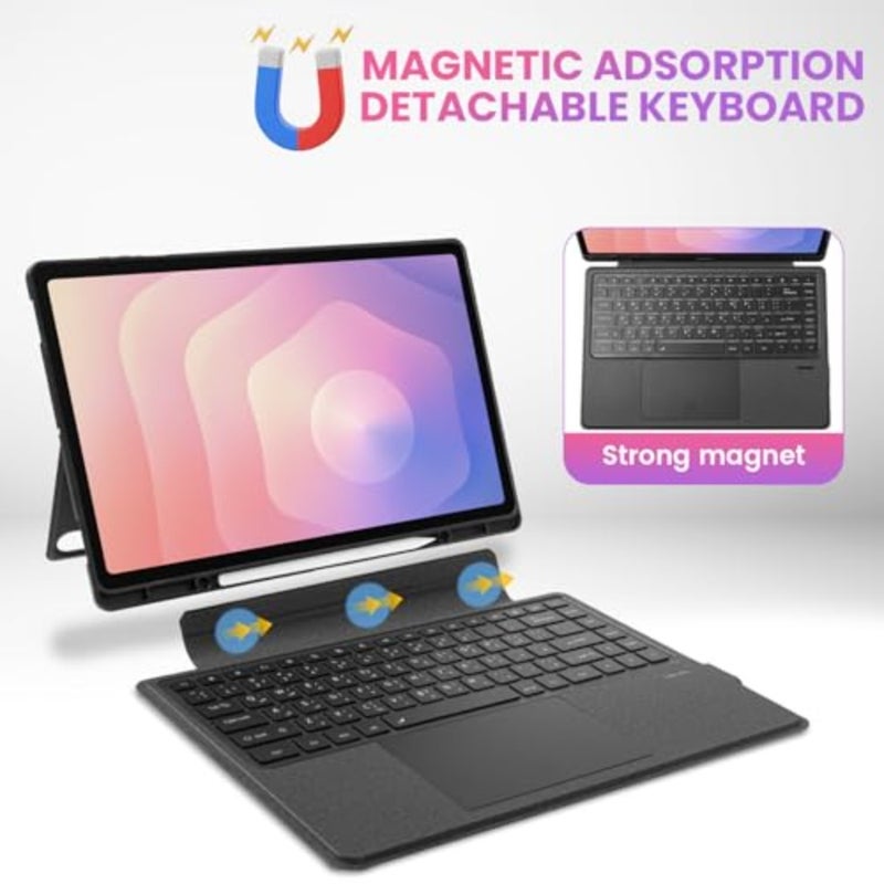 Keyboard Case, with Backlit Detachable Arabic and English Touchpad Keyboard Compatible with Samsung Galaxy Tab S11 Ultra 5G 14.6 inch 2025 SM-X930/X936B, for Tab S11 Ultra 14.6 inch Tablet Black - Image 3