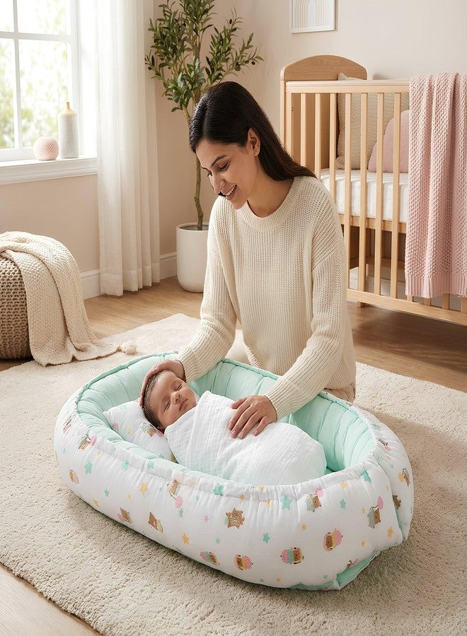 فوي دروب سرير Voidrop Baby Nest للأطفال حديثي الولادة | كرسي استرخاء قابل للعكس 2 في 1 للأطفال الرضع | سرير محمول للنوم بجانب الأم | تصميم باللونين الأخضر الفاتح والزيتوني | سرير سفر قطني ناعم للأولاد والبنات | من 0 إلى 12 شهرًا (أزرق) - Image 2