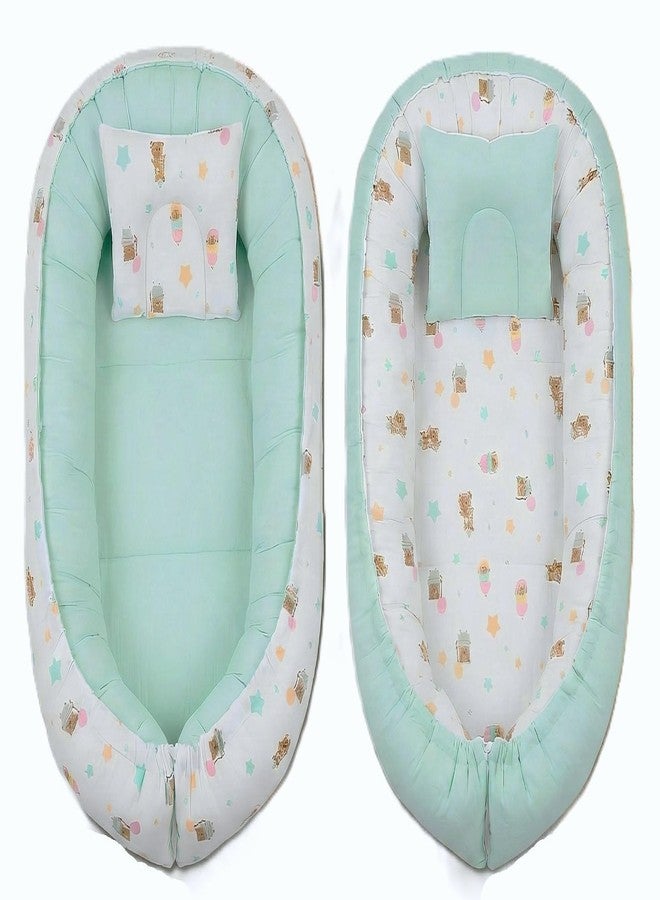 فوي دروب سرير Voidrop Baby Nest للأطفال حديثي الولادة | كرسي استرخاء قابل للعكس 2 في 1 للأطفال الرضع | سرير محمول للنوم بجانب الأم | تصميم باللونين الأخضر الفاتح والزيتوني | سرير سفر قطني ناعم للأولاد والبنات | من 0 إلى 12 شهرًا (أزرق) - Image 1