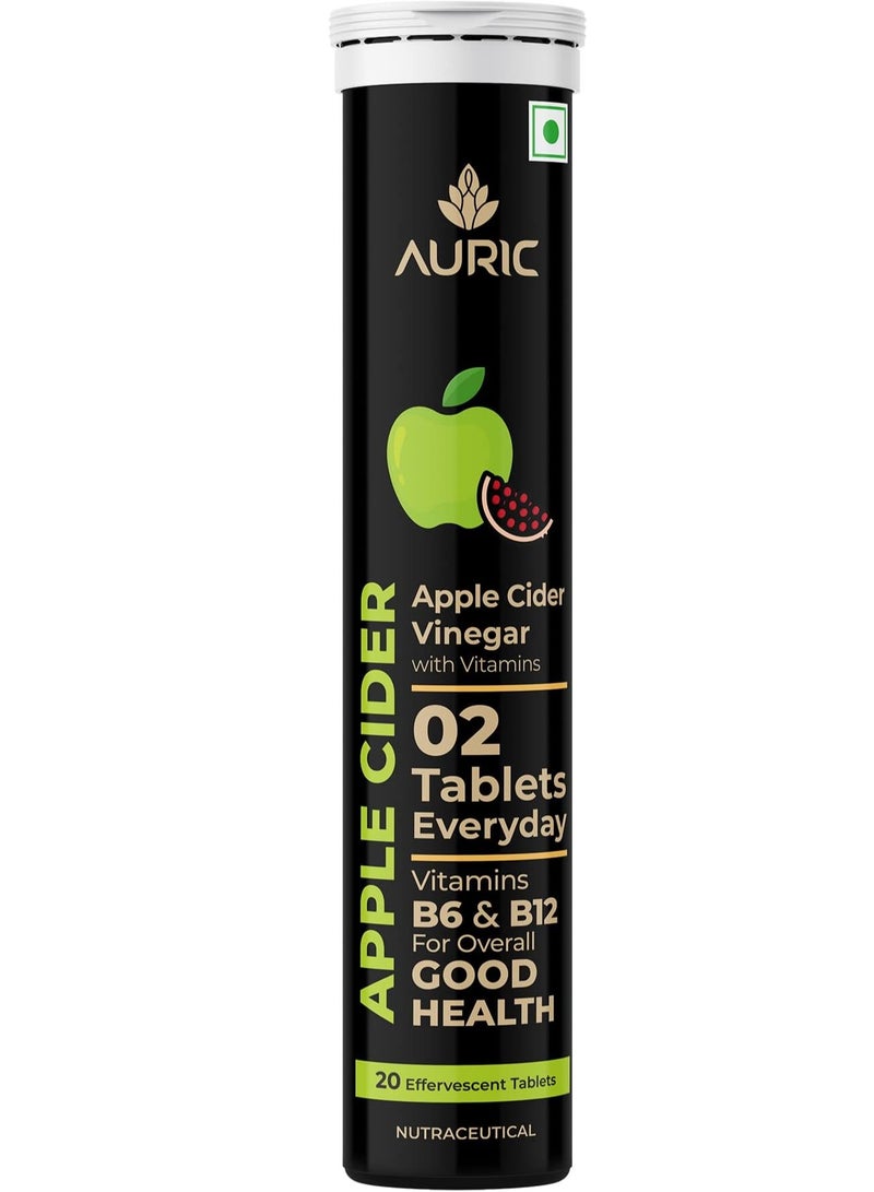Auric Apple Cider Vinegar with Vitamins | 20 ACV Tablets with Vitamin B6 & B12 in every tube |Weight Loss & Metabolism Benefits | Supports Digestion, Bloating Relief & Gut Health - Image 1