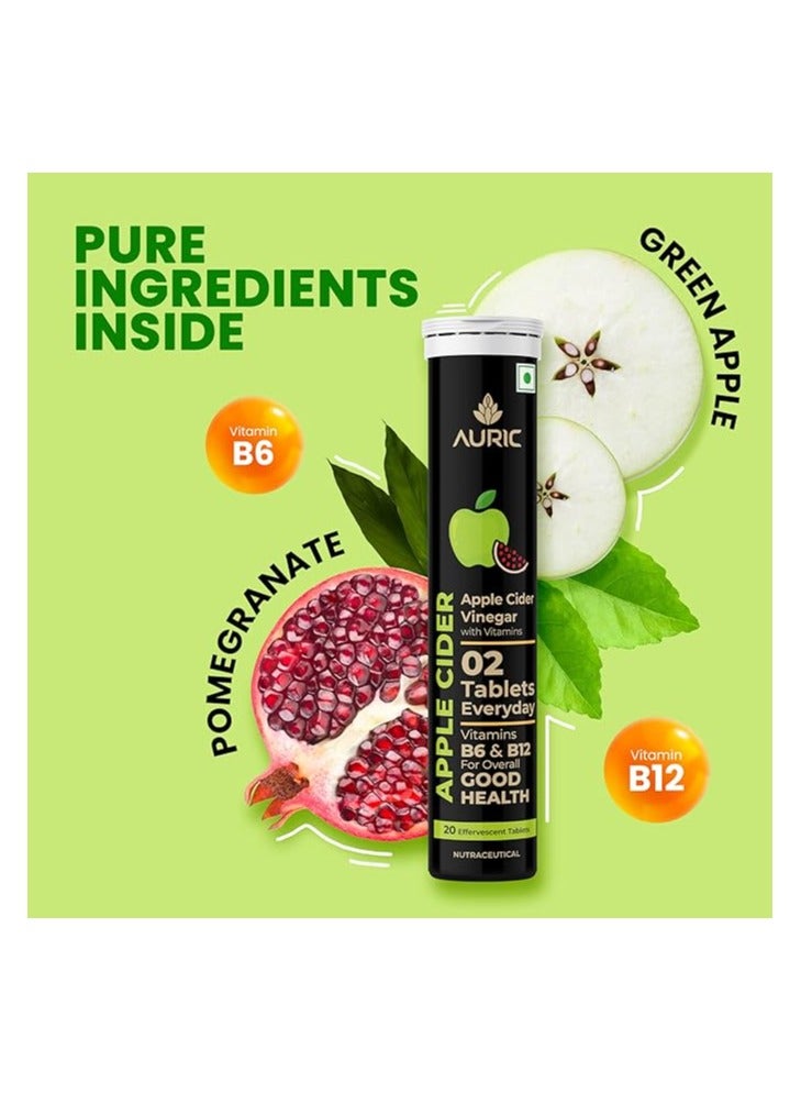 Auric Apple Cider Vinegar with Vitamins | 20 ACV Tablets with Vitamin B6 & B12 in every tube |Weight Loss & Metabolism Benefits | Supports Digestion, Bloating Relief & Gut Health - Image 3