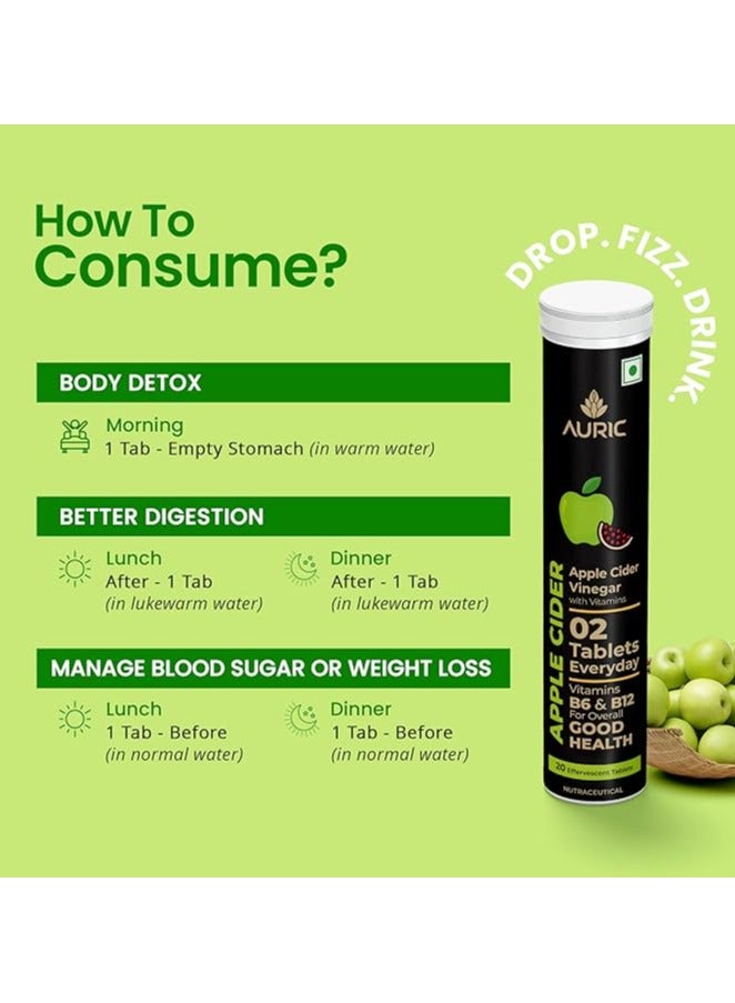 Auric Apple Cider Vinegar with Vitamins | 20 ACV Tablets with Vitamin B6 & B12 in every tube |Weight Loss & Metabolism Benefits | Supports Digestion, Bloating Relief & Gut Health - Image 4