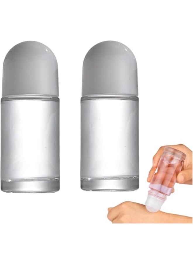 Vugyue 2Pcs White 50ML Glass Empty Roller Bottles with Plastic Roller Ball Ball Bottles for Essential Oil Perfume Cosmetics Deodorant Roll Containers Refillable Containers - Image 1
