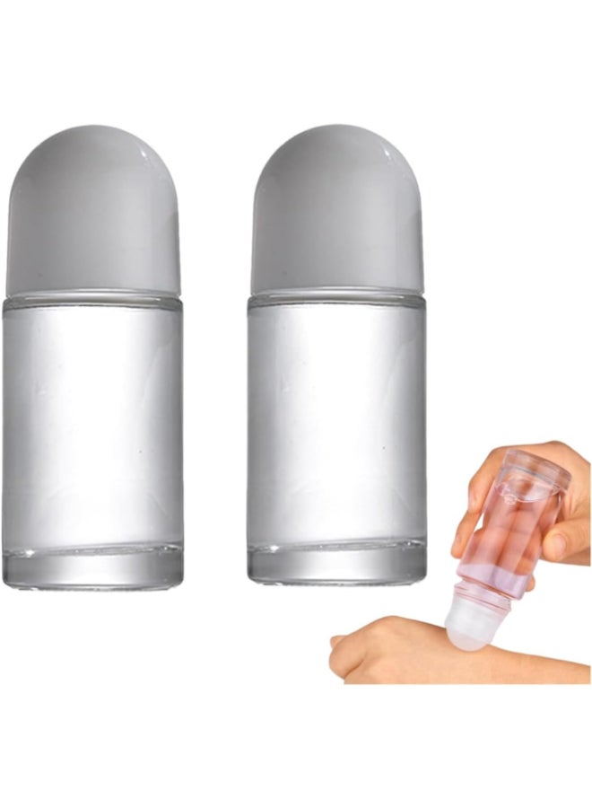Vugyue 2Pcs White 50ML Glass Empty Roller Bottles with Plastic Roller Ball Ball Bottles for Essential Oil Perfume Cosmetics Deodorant Roll Containers Refillable Containers - Image 2