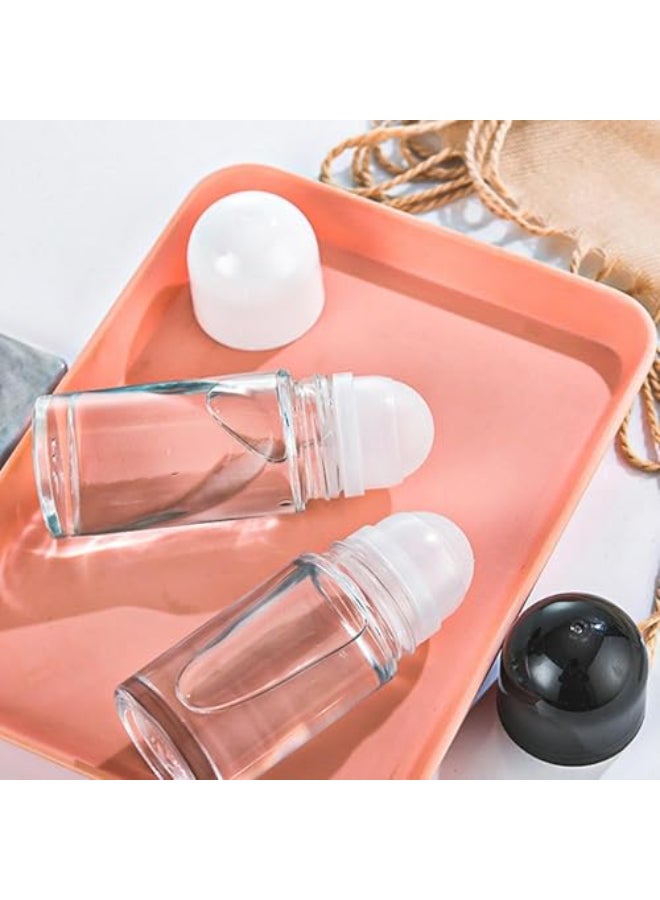 Vugyue 2Pcs White 50ML Glass Empty Roller Bottles with Plastic Roller Ball Ball Bottles for Essential Oil Perfume Cosmetics Deodorant Roll Containers Refillable Containers - Image 3