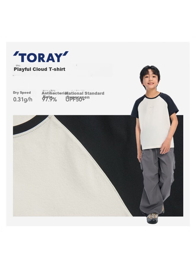 Pelliot Outdoor Kids' Unisex Summer Sun Protection Antibacterial Quick Dry T-Shirt Short Sleeve Casual Inner Wear 135215036 Black 160 - Image 1