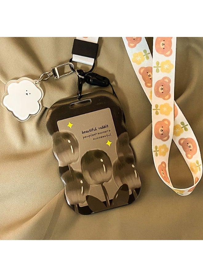 NIBEMINENT 1 - Piece Gray Tulips Kpop Photo Card Holder Pendant Key Chain ID Badge Holder ID Card Holder Photo Card Protector for School ID Office ID Access Card for Women Girls