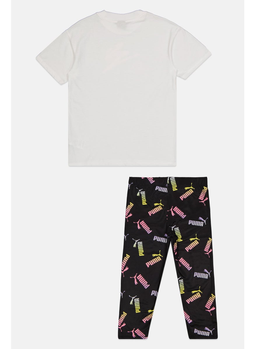 PUMA Kids Girl 2 Pcs Sportswear Fit Top And Legging Set, White/Black  - Image 2