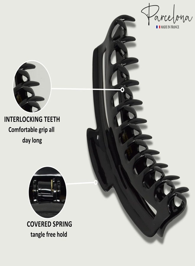 Parcelona French Bend Narrow Large Jumbo 6" Black Celluloid Jaw Hair Claw Clip for Women - Image 3