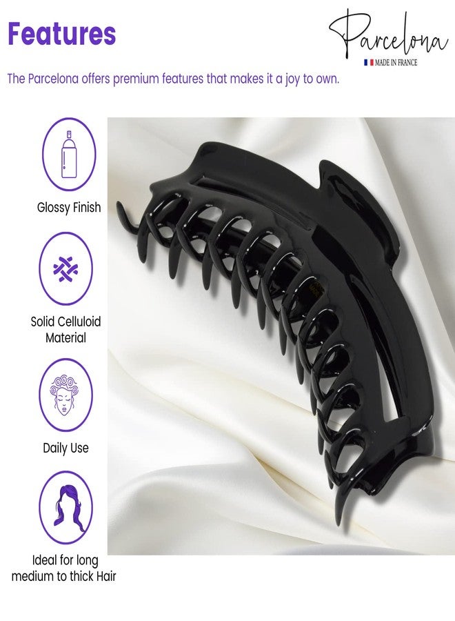 Parcelona French Bend Narrow Large Jumbo 6" Black Celluloid Jaw Hair Claw Clip for Women - Image 2