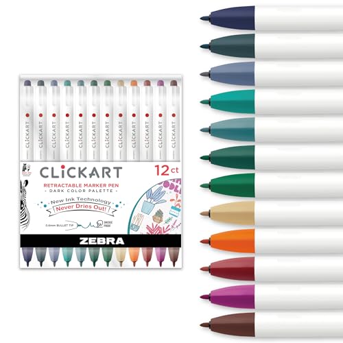Zebra Pen قلم زيبرا بن CLiCKART القابل للسحب، ألوان حبر داكنة متنوعة، 0.6 مم نقطة دقيقة، يمتص الرطوبة لمنع الجفاف، لوازم مدرسية ولوازم المعلمين، عبوة 12 قلم (69812) - Image 1